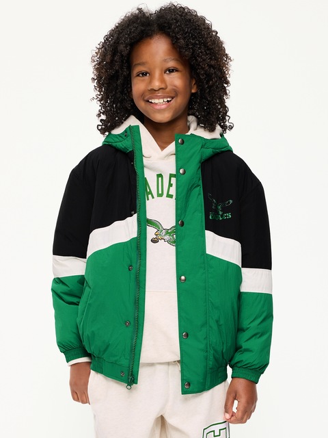 Philadelphia Eagles Oversized Crinkled Hooded Jacket for Boys