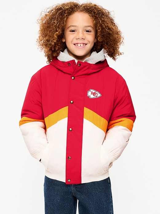 Kansas City Chiefs Oversized Crinkled Hooded Jacket for Boys | Old