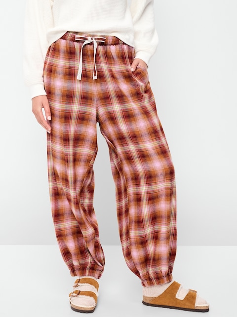 Cinched Flannel Balloon Pants