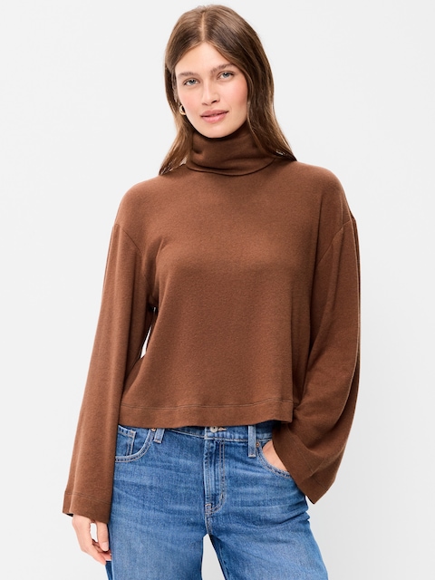 Long-Sleeve Oversized Turtleneck Top