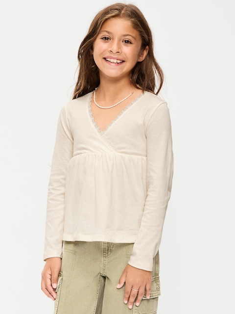 Long-Sleeve Faux-Wrap Top for Girls
