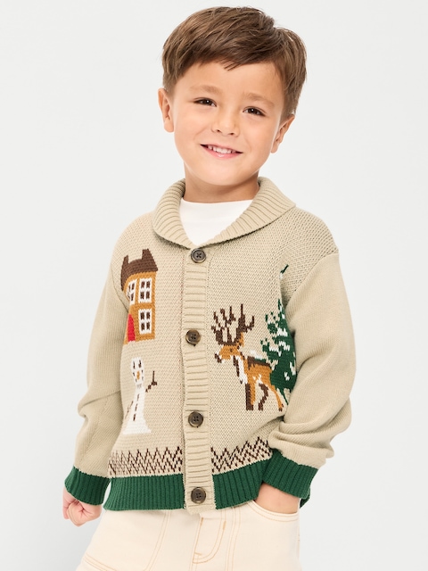Oversized Shawl-Collar Cardigan Sweater for Toddler Boys