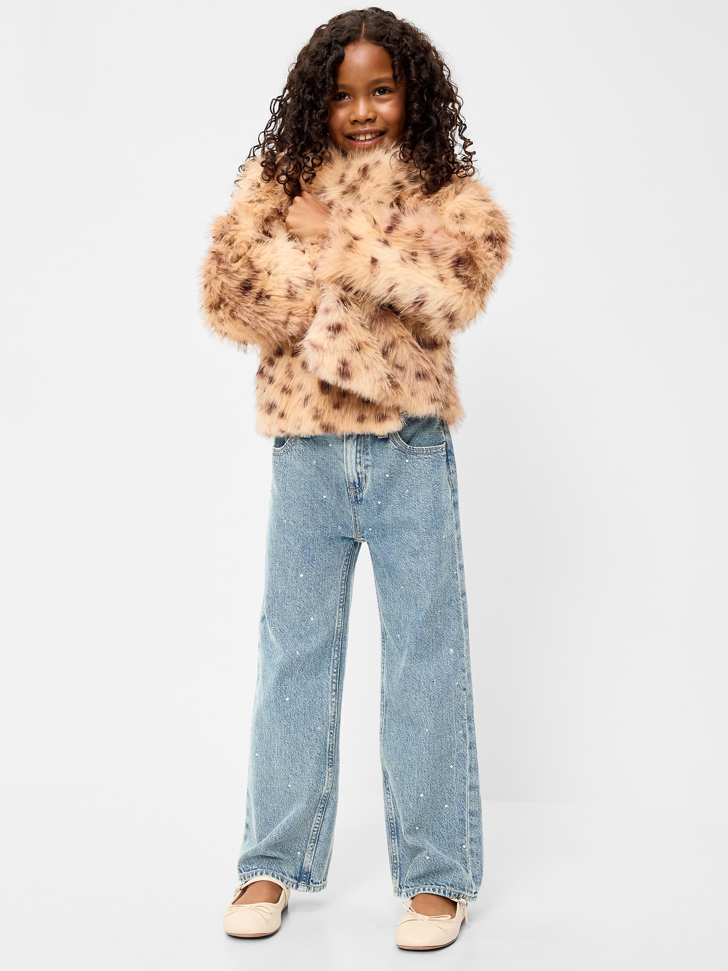 High-Waisted Baggy Rhinestone Wide-Leg Jeans for Girls