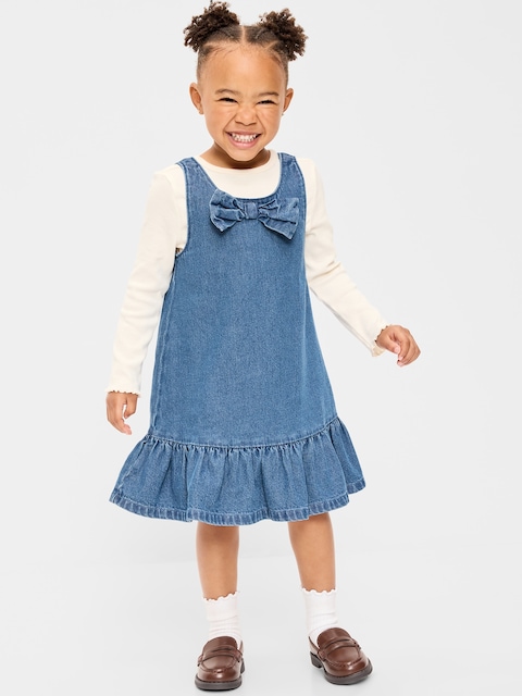 ENSEMBLE ROBE EN DENIM SANS MANCHES ET HAUT À MANCHES LONGUES POUR TOUTE-PETITE