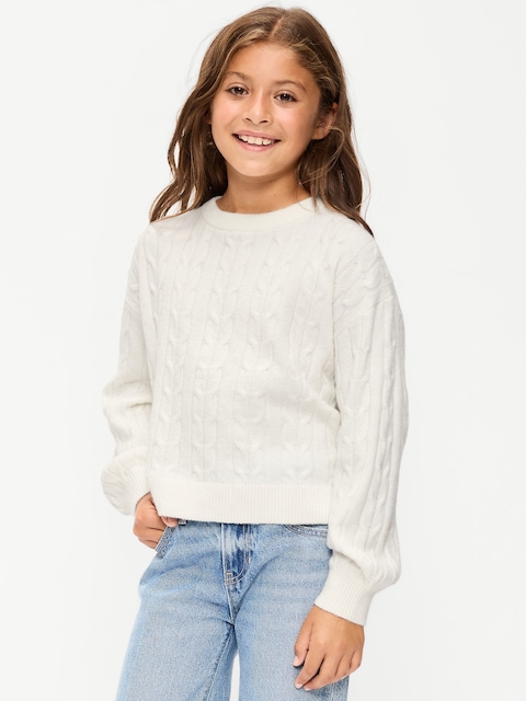Long-Sleeve Cable-Knit Sweater for Girls