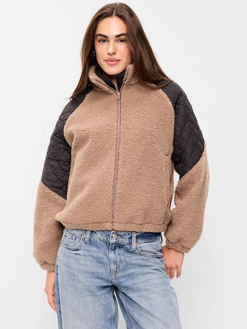 CHANDAIL AMPLE EN SHERPA ET MATIÈRES MIXTES