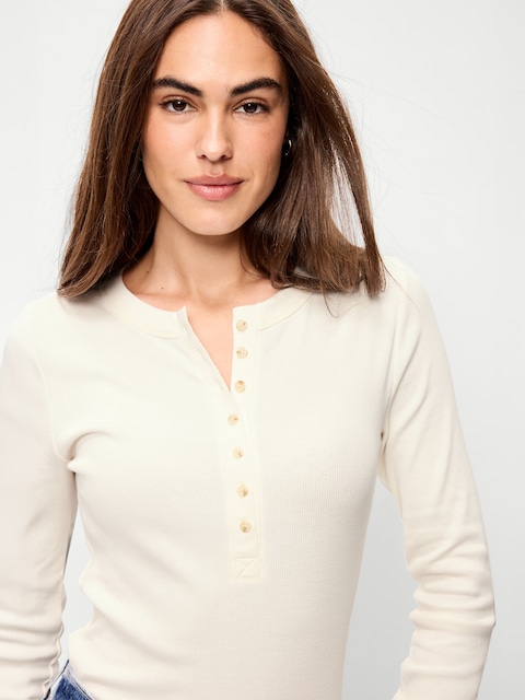 Snug Long-Sleeve Ribbed Henley T-Shirt