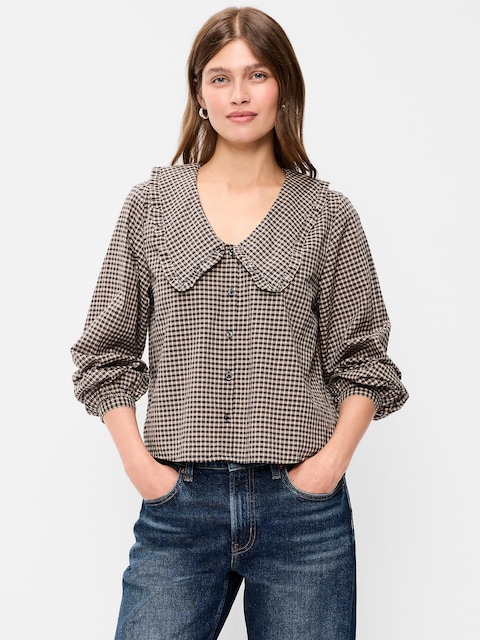 HAUT BOUTONNÉ À COL TENDANCE ET À MANCHES LONGUES