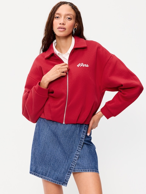 San Francisco 49ers Oversized Fleece Bomber Jacket for Women