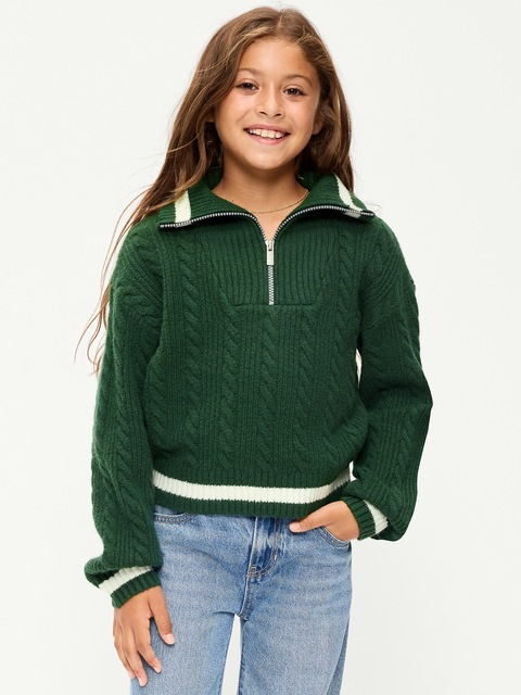 SoSoft Cable-Knit Quarter-Zip Sweater for Girls