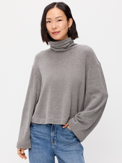 Long-Sleeve Oversized Turtleneck Top
