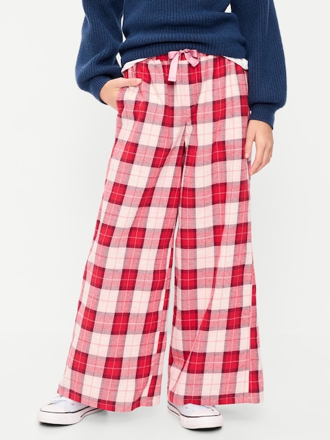 Pull-On Wide-Leg Flannel Plaid Pants for Girls