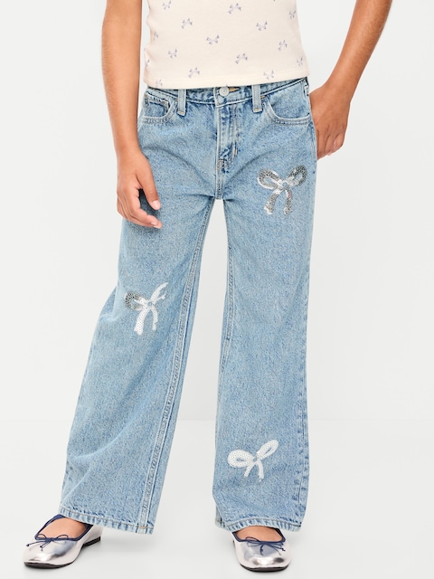High-Waisted Baggy Embellished Wide-Leg Jeans for Girls