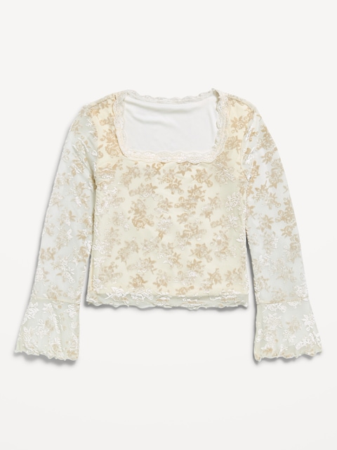HAUT À MANCHES LONGUES EN VELOURS À MOTIF FLORAL POUR FILLE
