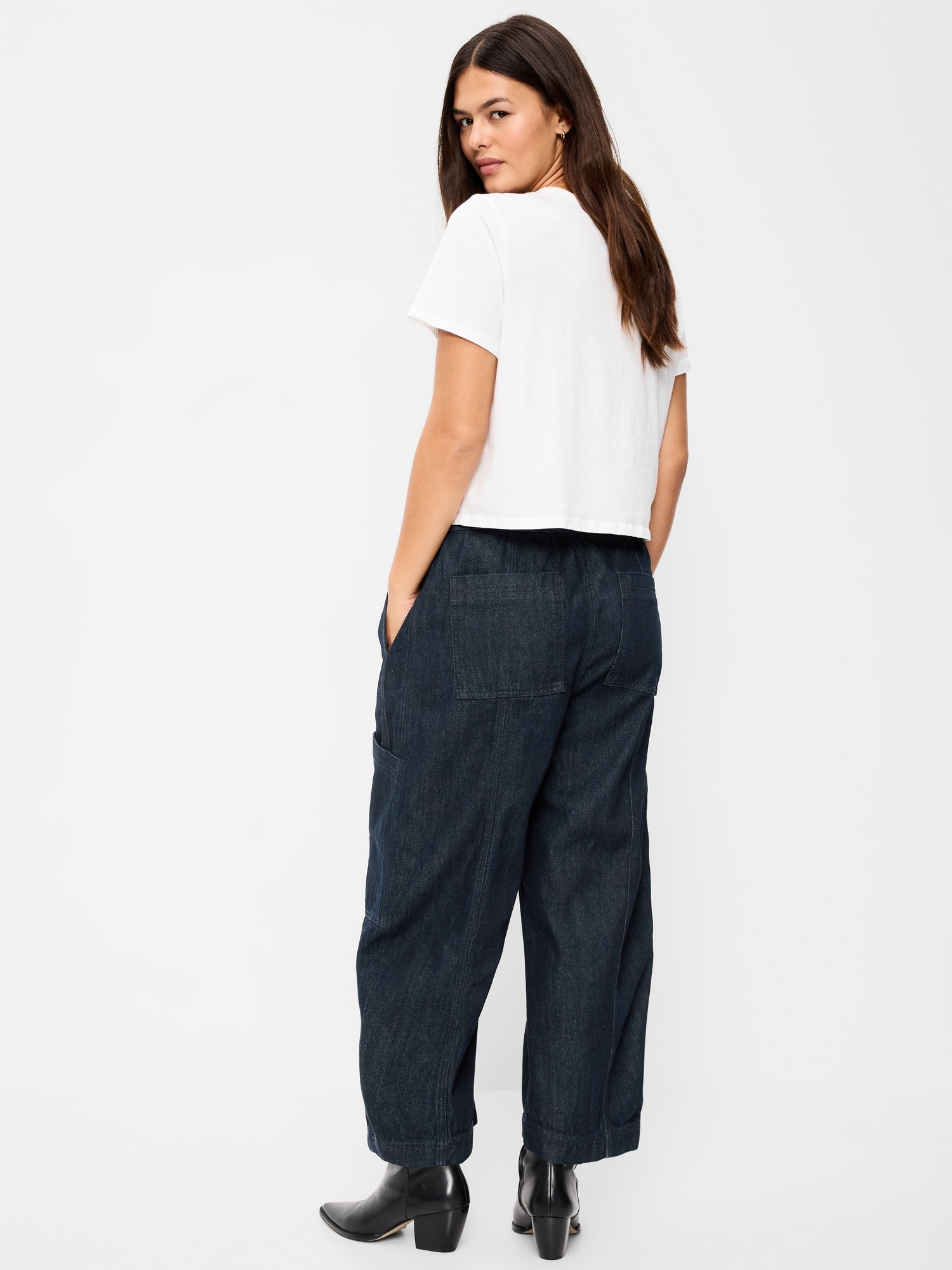 Mid-Rise Barrel-Leg Utility Pants
