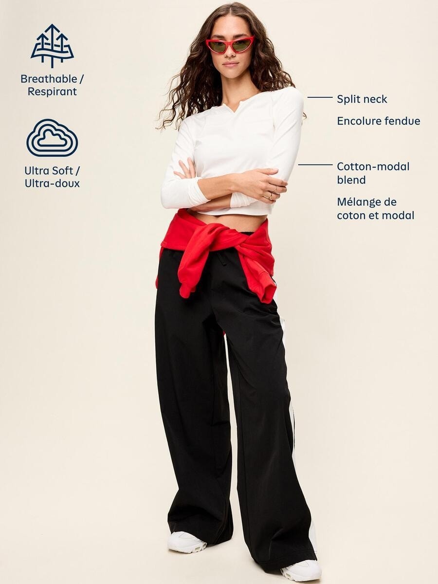 Long-Sleeve Split-Neck Top
