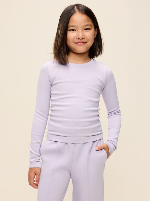 Fitted Long-Sleeve Seamless Ribbed Performance Top for Girls
