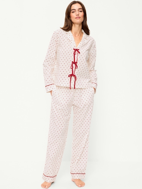 Tie-Front Poplin Pajama Pant Set