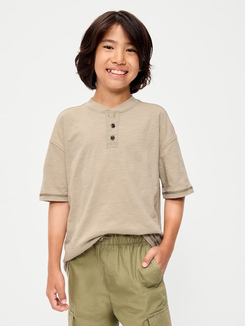 Oversized Short-Sleeve Henley T-Shirt for Boys