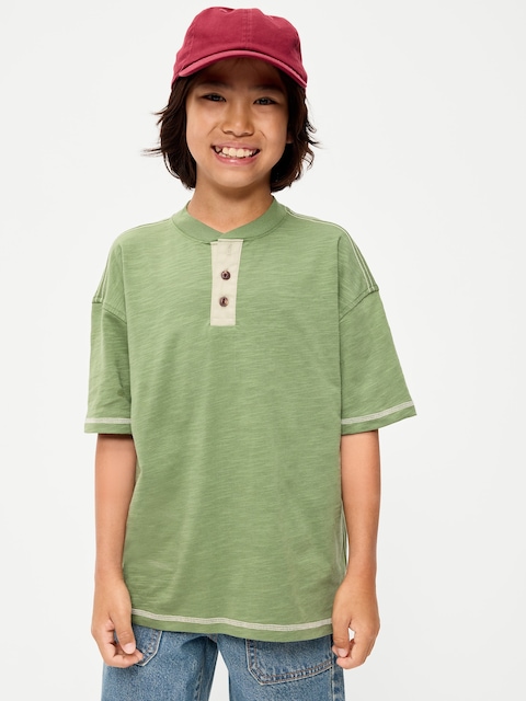 Oversized Short-Sleeve Henley T-Shirt for Boys