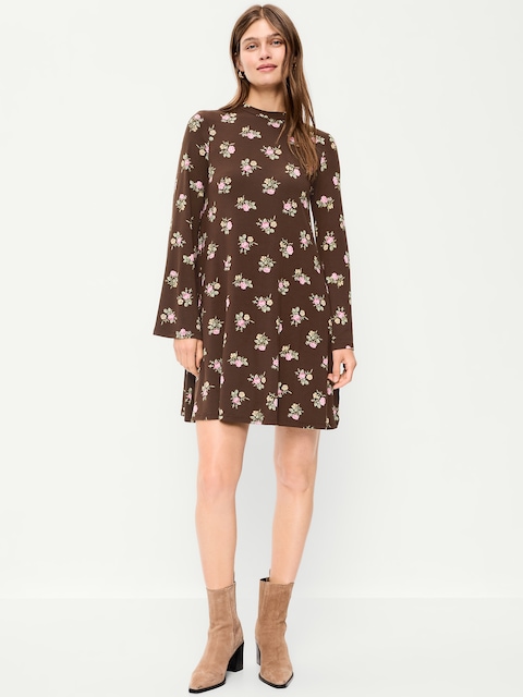 High-Neck Jersey Mini Swing Dress