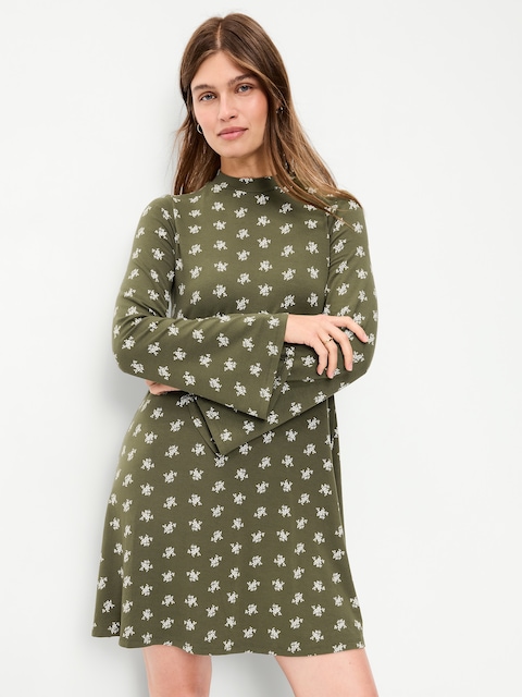 High-Neck Jersey Mini Swing Dress
