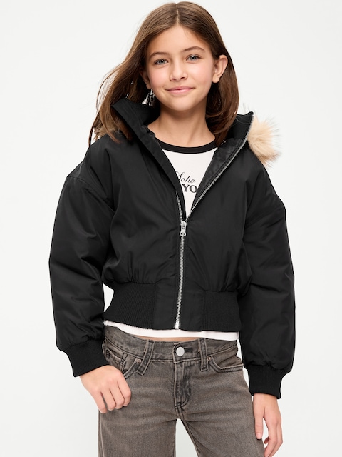 BLOUSON D'AVIATEUR SURDIMENSIONNÉ HYDRORÉSISTANT À GARNITURE EN SIMILIFOURRURE POUR FILLE