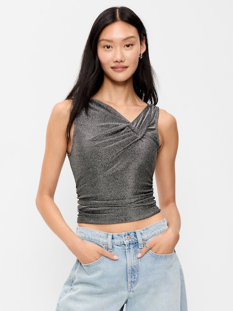 Sleeveless Shimmer Twist-Front Top