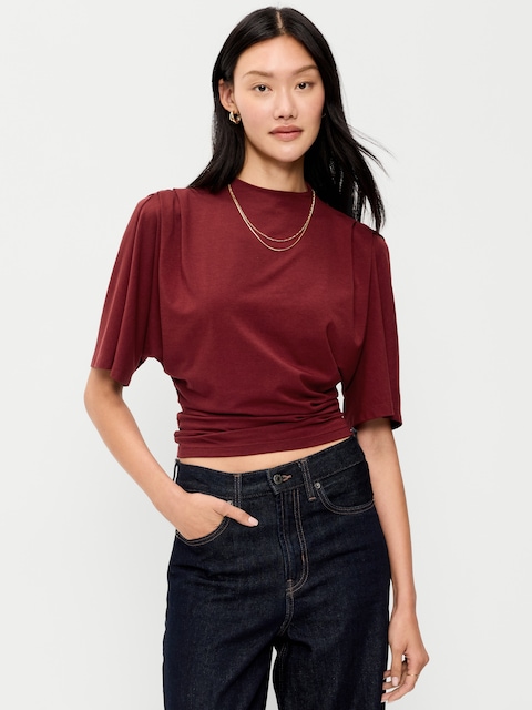 Short-Sleeve Drapey Party Top