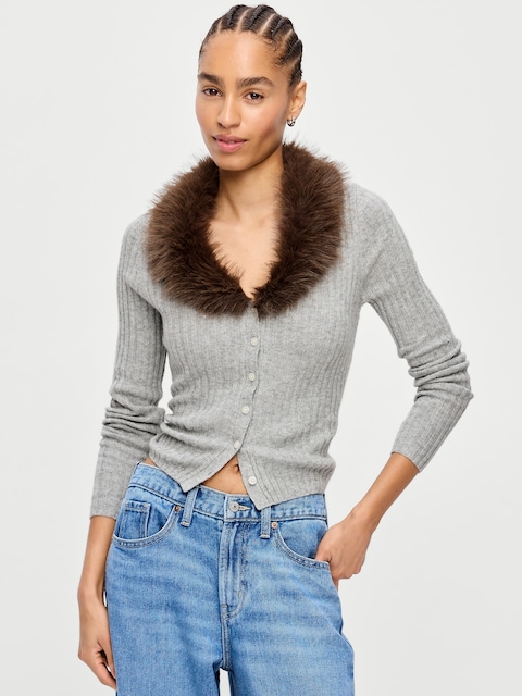 SoSoft Faux-Fur Collar Cardigan