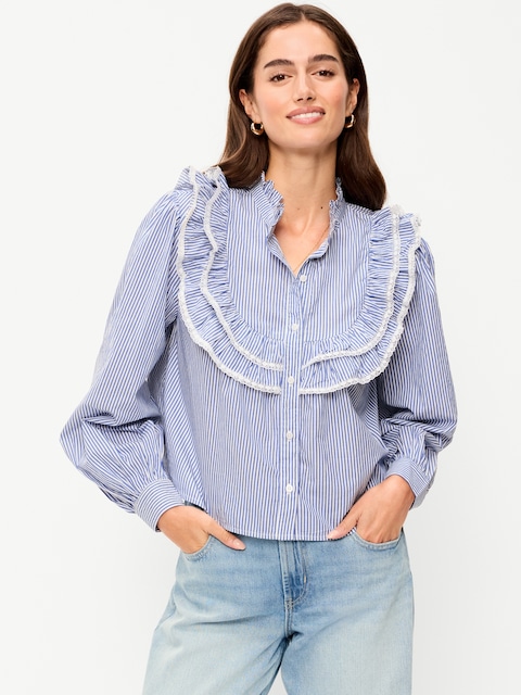 HAUT BOUTONNÉ À PLASTRON À VOLANTS