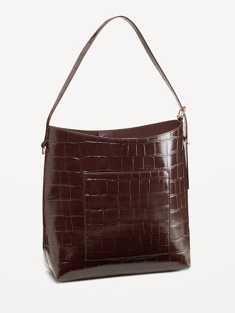 Medium Croc-Embossed Bucket Bag