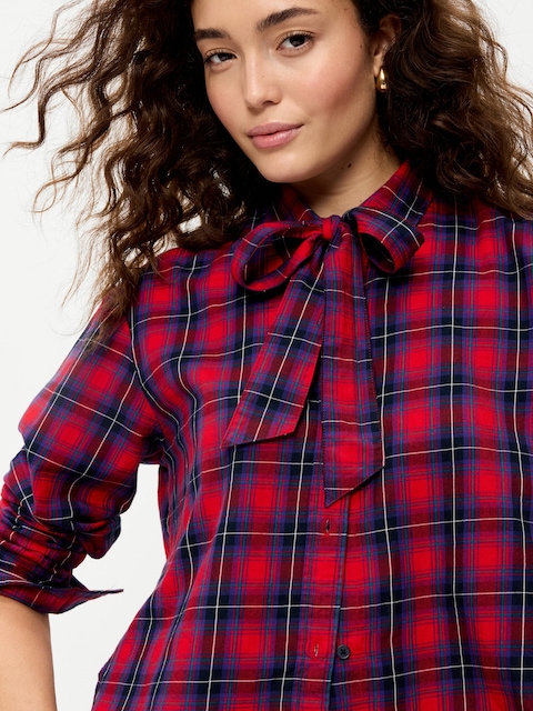 Tie-Neck Cropped Button-Down Shirt