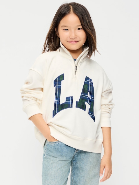 Oversized Quarter-Zip Graphic Sweatshirt for Girls