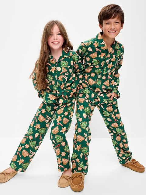 Gender-Neutral Printed Flannel Pajama Pants Set for Kids