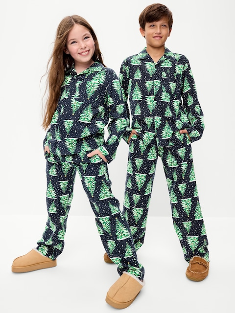 Gender-Neutral Printed Flannel Pajama Pants Set for Kids
