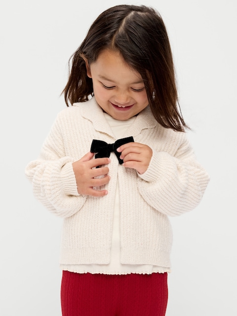 SoSoft Bow-Front Collared Cardigan Sweater for Toddler Girls