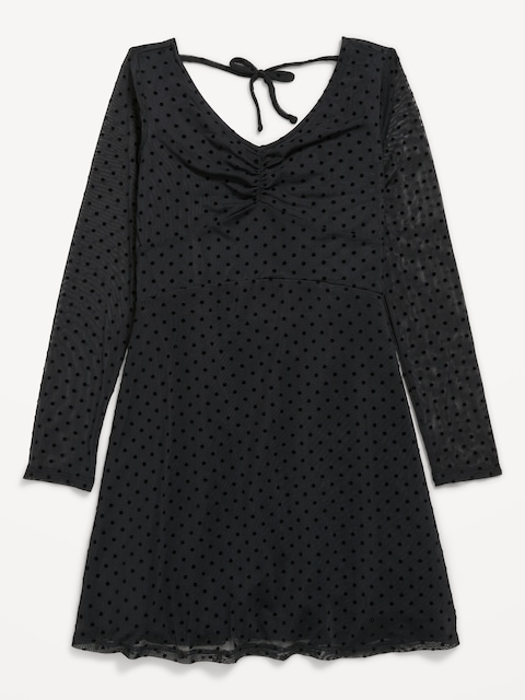 Fit and Flare Polka-Dot Mesh Dress for Girls