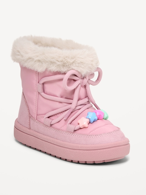 BOTTES LACÉES AVEC BORDURE EN FAUSSE FOURRURE POUR TOUTE-PETITE