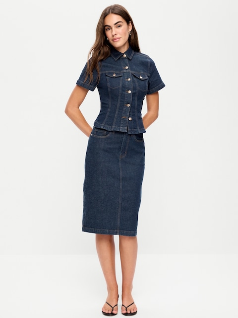 Column Denim Midi Skirt