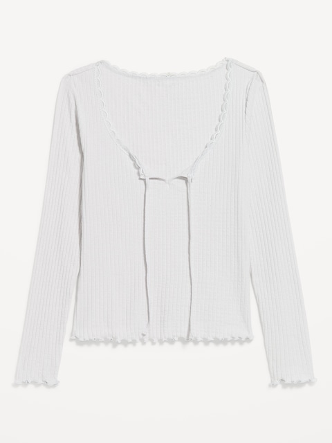 HAUT EN TRICOT POINTELLE À MANCHES LONGUES À BORDURE EN DENTELLE