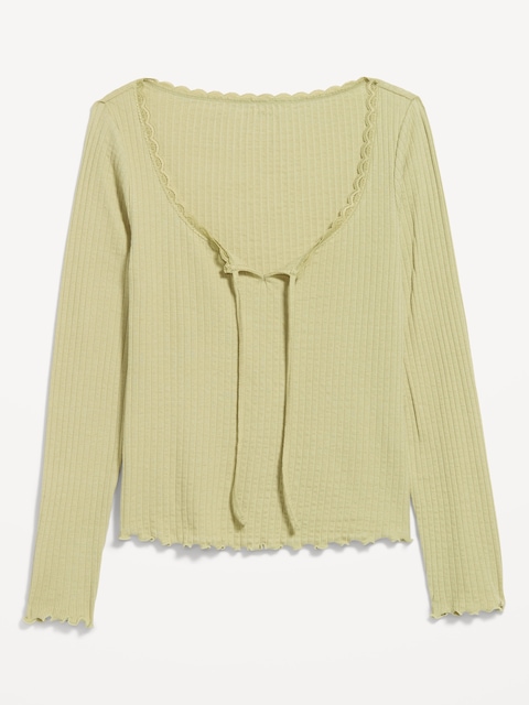 HAUT EN TRICOT POINTELLE À MANCHES LONGUES À BORDURE EN DENTELLE