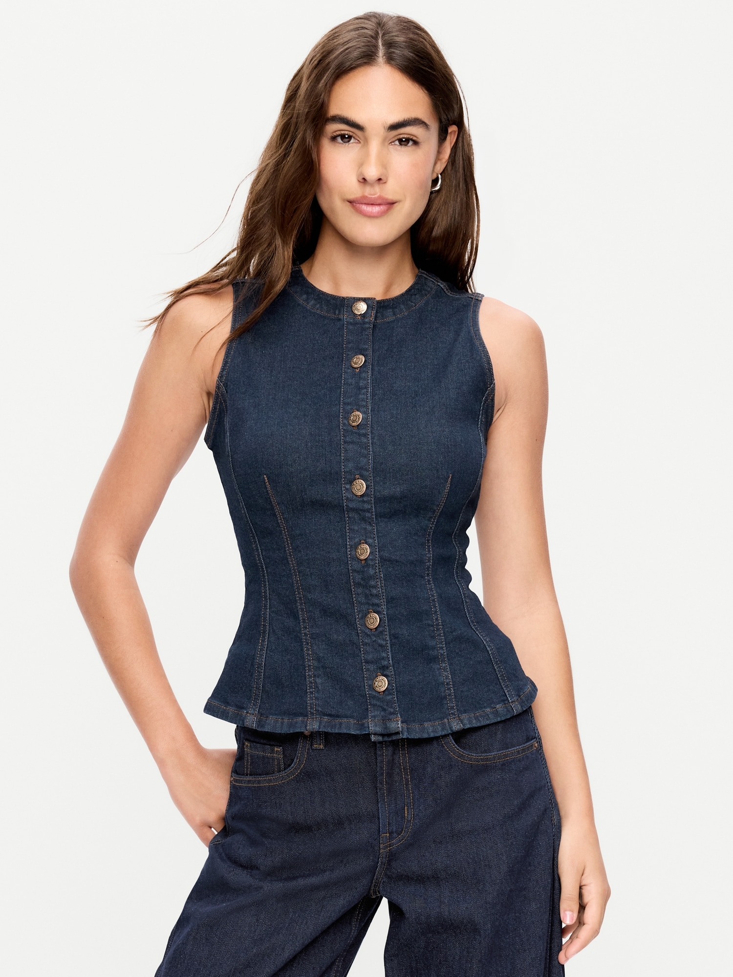 Fitted Sleeveless Button-Front Top