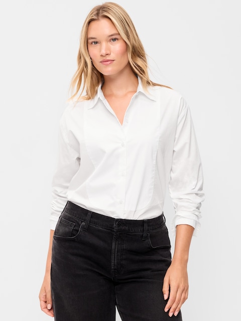 Oversized Tuxedo-Front Button-Down Shirt