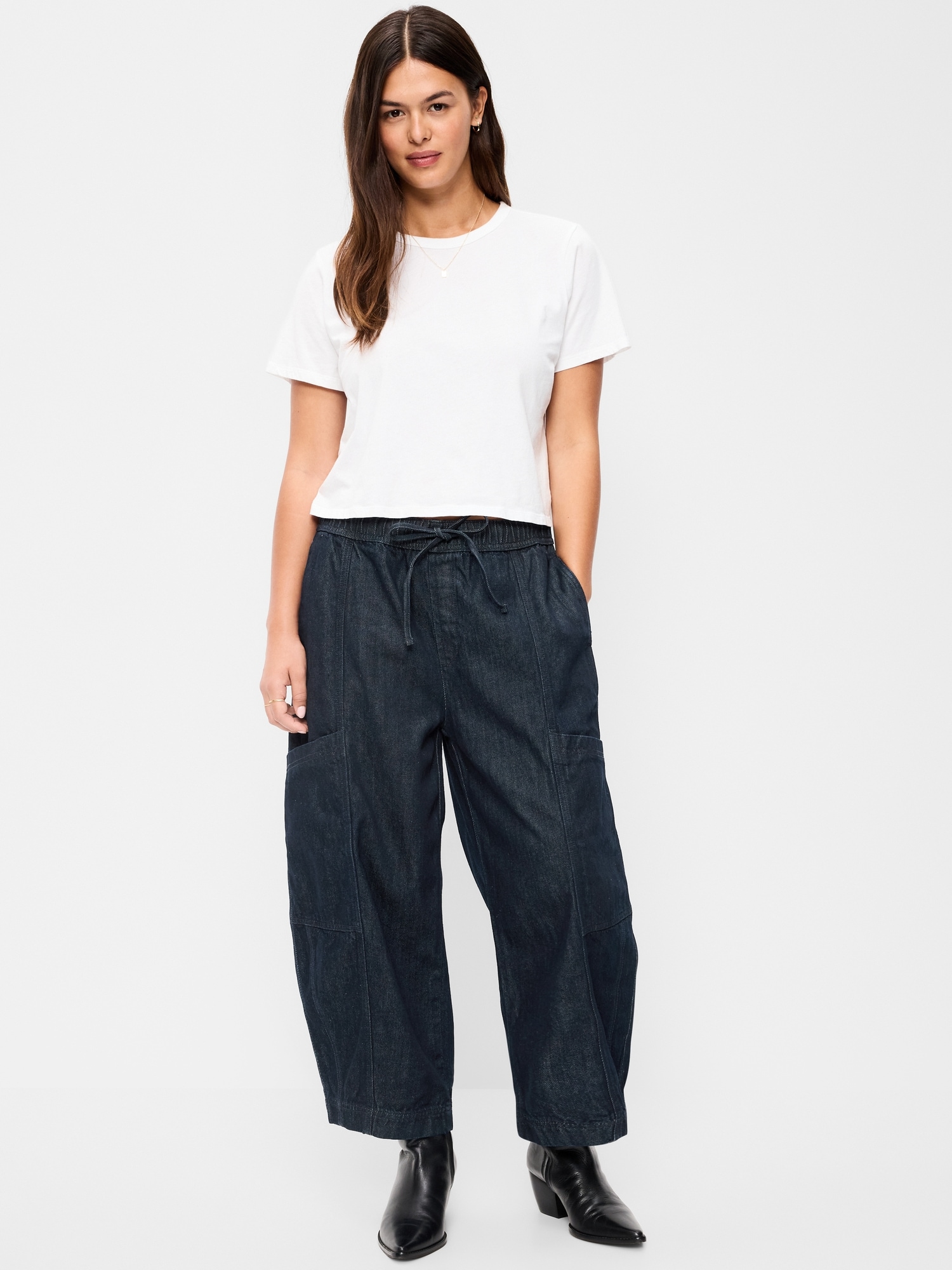 Mid-Rise Barrel-Leg Utility Pants