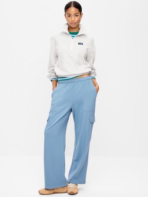PANTALON CARGO EN COTON OUATÉ À JAMBE LARGE ET À TAILLE HAUTE PURCONFORT