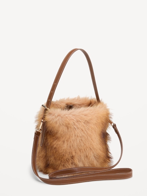 Small Preppy Faux-Fur Bucket Bag