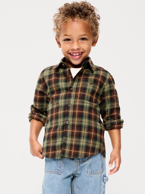 Long-Sleeve Plaid Flannel Shirt for Toddler Boys