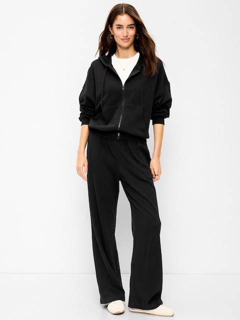 PANTALON EN COTON OUATÉ À JAMBE LARGE ET À TAILLE HAUTE PURCONFORT