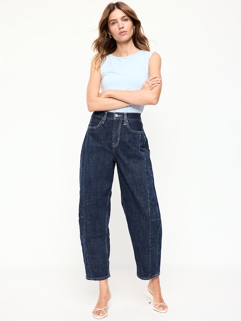 High-Waisted Baggy Barrel Ankle Jeans